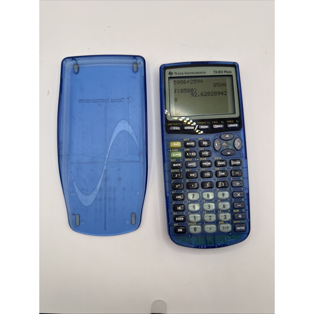 Texas Instruments TI-83 Plus Clear Transparent Blue Graphing Calculator w/Cover